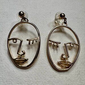 Urban Outfitters Abstract Face Drop Statement Golden Earrings